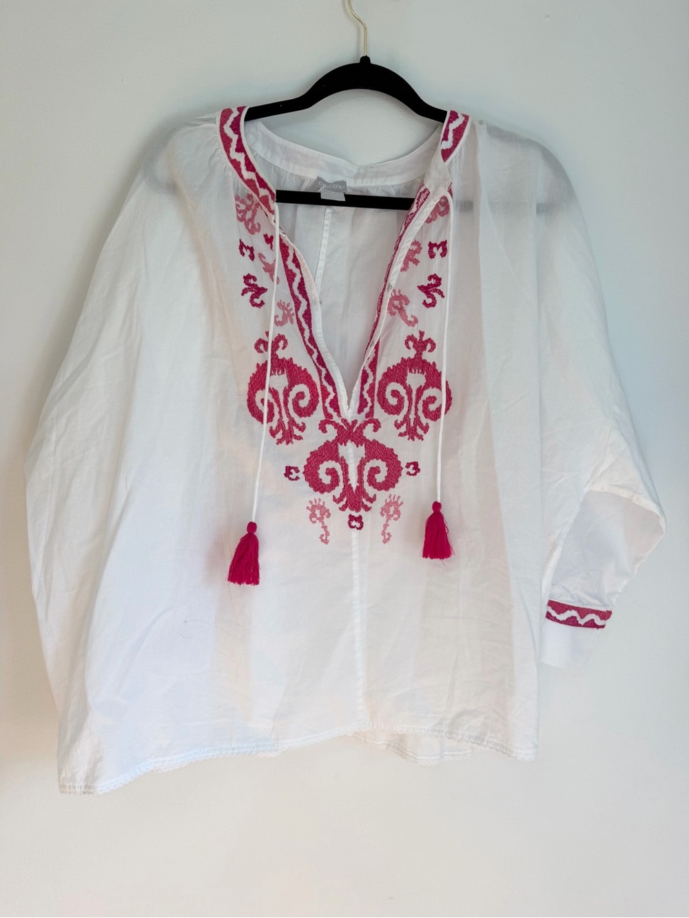 Chico's embroidered peasant top size 16 beach lagenlook indie
